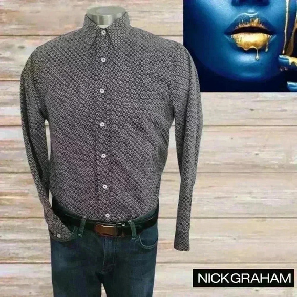 Nick Graham Other - Nick Graham Stretch Modern Fit Mens Shirt Long Sleeve Floral Sz M